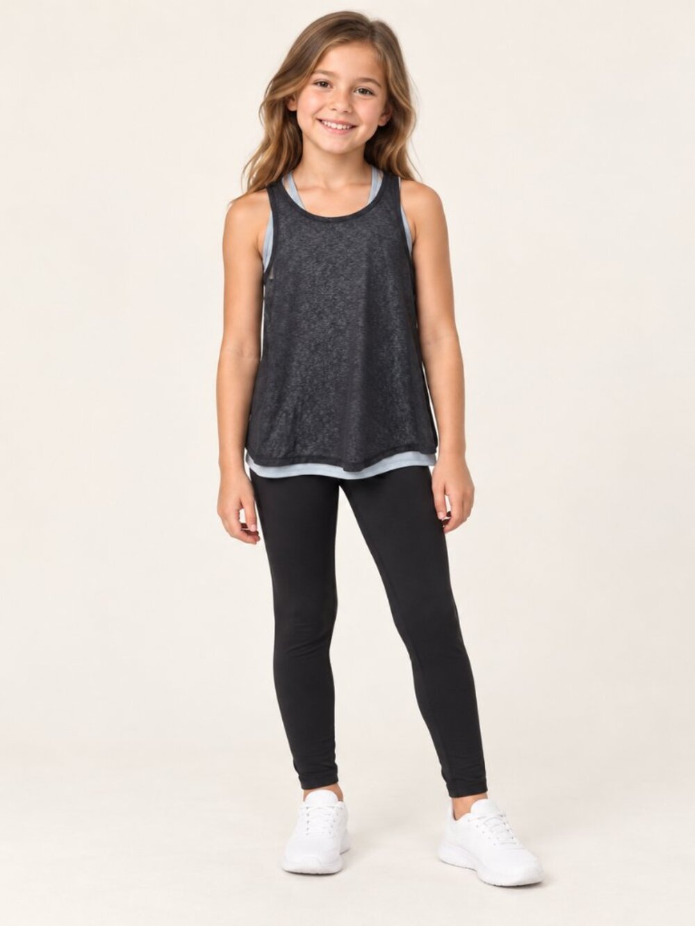 Girls Black Layered Athletic Tank Top Size 7/8 0851